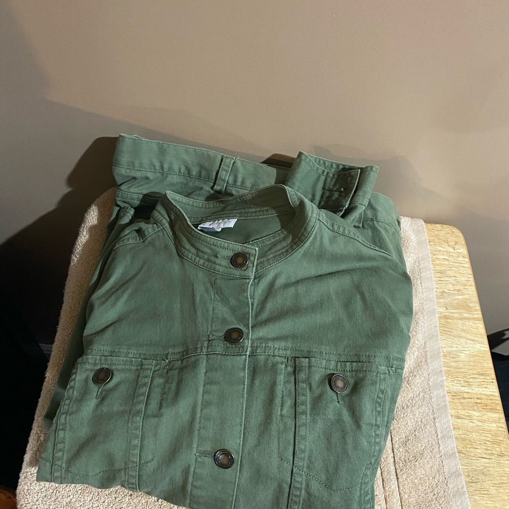 Charter Club Women's Olive Denim Suit Jacket & Pants Size L - Picture 4 of 7